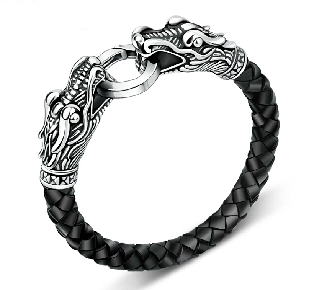 Titanium Steel Dragon Leather Bracelet